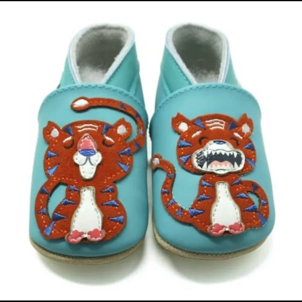 Baby leather slippers - Tiger - * Soft sole leather shoes for Infants